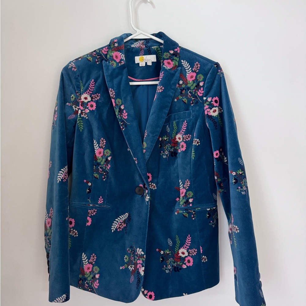 Boden Blue Floral Velvet Blazer